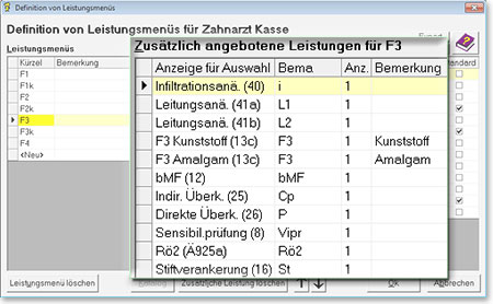 Eingabe optionaler Leistungen